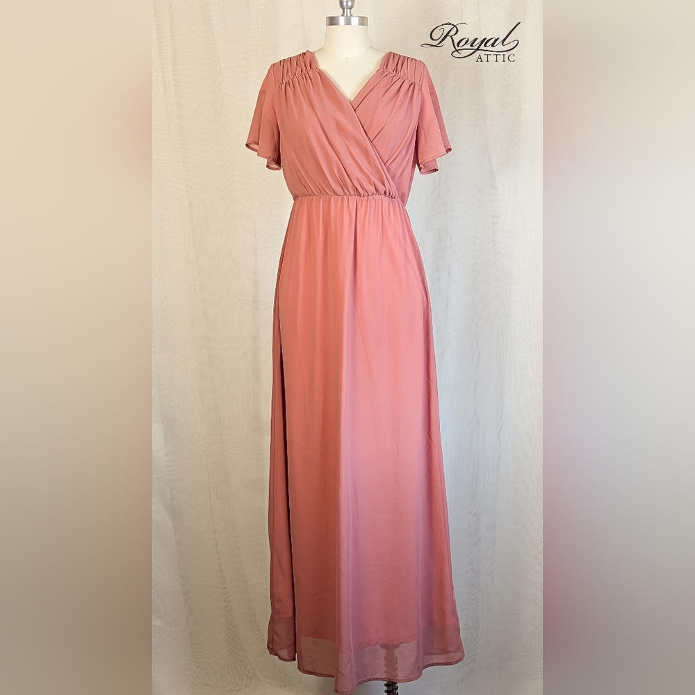 Bohme Rose Blush Crossover Bust Chiffon Maxi Dress